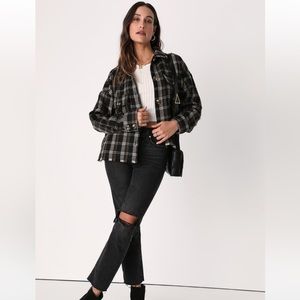 Lulu’s Sage the Label Black and Brown Cropped Shacket